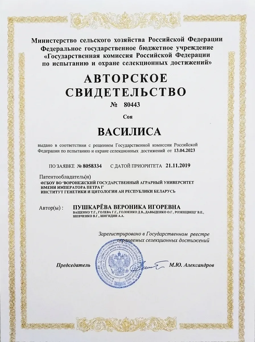 Авторское свидетельство О.А.З.И.С Пушкарёвой В.И